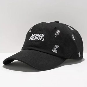 NWT Broken Promises Black All Over Print AOP Strapback Hat